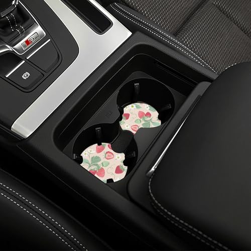 Strawberry Flowers Steering Wheel Cover - Strawberry Flower Steering Wheel Cover for Women Cute Car Breathable Universal for 14-15 Inch Anti-Slip 2 Pieces Car Coasters - color: Strawberry
