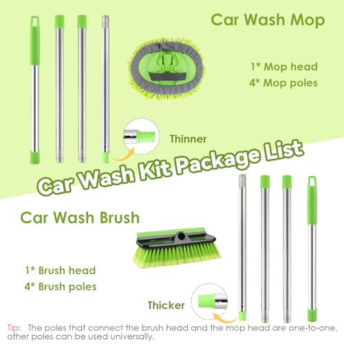 2 Pack Car Wash Brush with Long Handle, 62" Microfiber Car Wash Mop and Car Washing Brush Combo Set, Scratch-Free Soft Bristle Car Wash Mop Brushes Cleaning Kit for Exterior Car, Truck, RV, Boat
