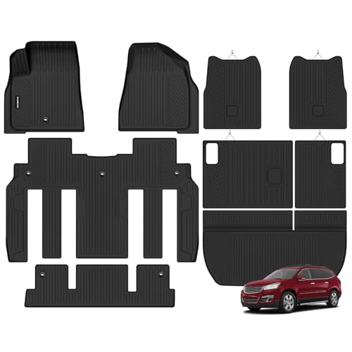 Naibeve Floor Mats for 2009-2017 Chevrolet Traverse/2008-2017 Buick Enclave 7 Seats Bucket Seats-All Weather Custom Fit Floor Mats Trunk Mat 2nd & 3rd Row Backrest Mats Waterproof Accessories - size: 14)Traverse 7 Seats|2009-2017