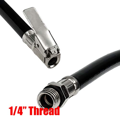 Modengzhe 2 Pcs Tire Inflator Rubber Hose with Zinc Alloy Locking Air Chuck and Standard Tire Valve Fine Thread for Car Truck Black