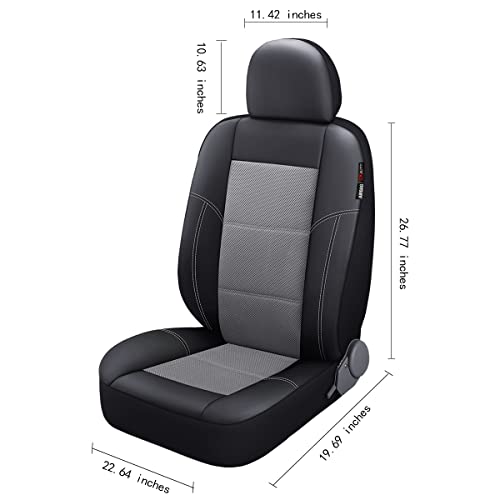 P&J AUTO Leather and Mesh Car Seat Cover Front Pair Universal Fit for Cars Trucks Vans & SUVs Airbag Compatible (Grey) - color: BK GY