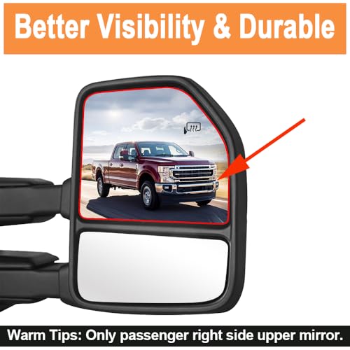 Senzeal Passenger Side Heated Upper Mirror Glass Replacement for Ford F150 2015-2020 Ford F250 F350 F450 F550 2017-2022 Tow Mirror FL3Z17K707G (Right Side) - size: Passenger Upper Side (Right)