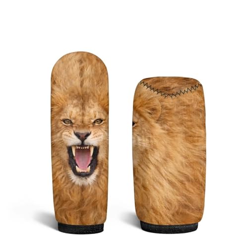 Jeiento Lion Pattern Car Gear Shift Knob Cover Non-Slip Soft Fit Most Cars Sedan SUV Van Truck Brown Auto Interior Accessories for Women - color: Lion