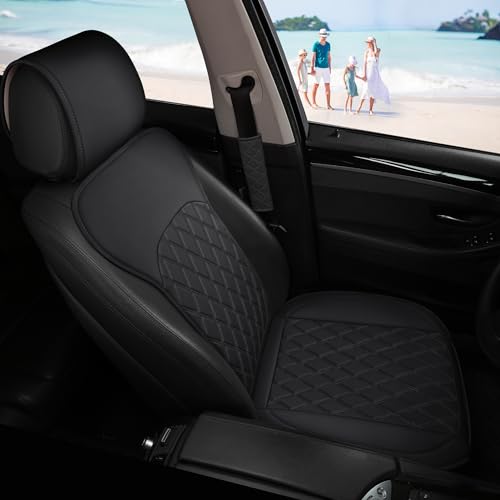 Front Car Seat Covers - Leather Seat Covers with Storage Pocket and Two Belt Pads, Anti-Slip Waterproof Universal Seat Covers for Cars Fit Cars Trucks SUV(Black,2 Pack) - color: Black