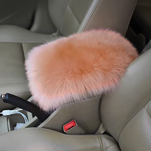 Furry Auto Center Console Cover Pad, 11.8"x7.8" Fluffy Soft Sheepskin Wool Armrest Cushion, Car Interior Accessories for Women and Men (Light/Coffee) - color: Light/Coffee