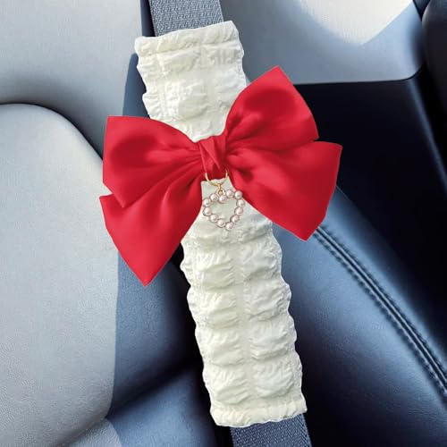 Fashion Big Bow Car Seat Belt Cover Pads (2 in a Pack), Car Accessories Seat Belt Shoulder Strap Protector Universal Seat Belt Cover (red) - color: red