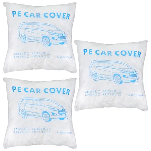 3 Packs Disposable Car Cover Clear Plastic Car Cover Universal Rain Dust Garage Cover with Elastic Band Medium (12.4 FT x 21.6 FT