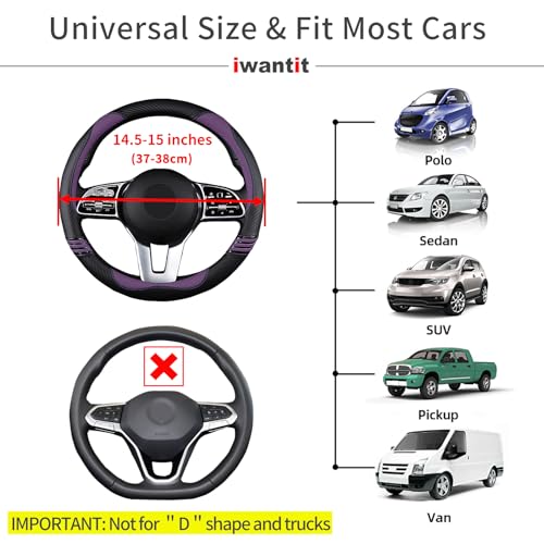 Iwantit® Steering Wheel Covers with Leather and Anti-Slip Rubber Ring, Universal Fit 14.5-15 inches for Cars,SUV (Purple/Black) - color: 007-Purple/black