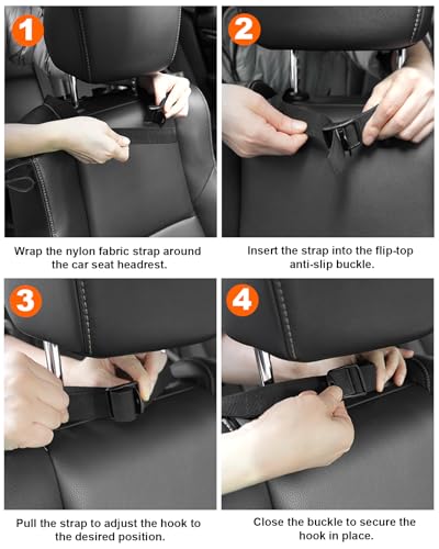 Adjustable Car Seat Headrest Hooks, Universal Fit for All Headrest Styles, Purse Hook with Phone Holder, Car Purse Hooks for Bags, Multifunctional Car Organizers and Storage
