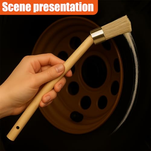 2PCS Car Curved Tire Mounting Paste Lube Brush, 45 Degree Angle Head Auto Wheel Applicator Brush with 11.8" Wooden Handle, Rim Deep Cleaning Tool for Easy Lubricant Application(Wood) - color: Wood