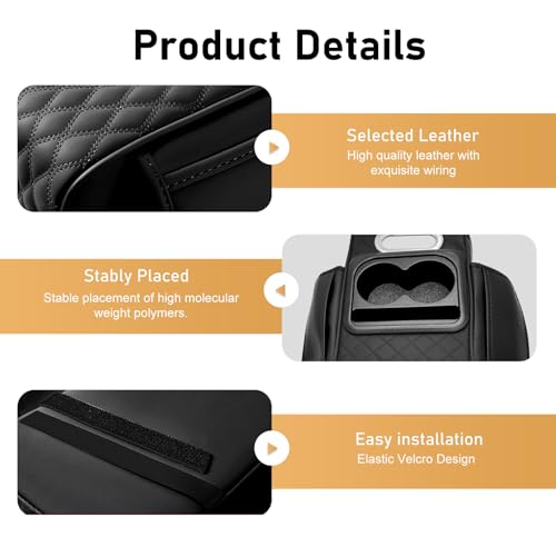 WZP Car Center Console Armrest Pillow, Memory Foam Leather Armrest Cover with Cup Holder Phone Holder Storage Pocket Tissue Holder, Universal Height Enhancement Car Armrest Cushion (Black) - color: Black