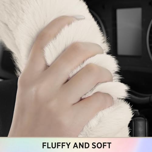 Road Comforts Steering Wheel Cover, Fluffy Car Wheel Covers for Women/Girls/Ladies,Soft Wool Fur Steering Wheel Protector, Universal 14 1/2 inches to 15 inches - White - color: White