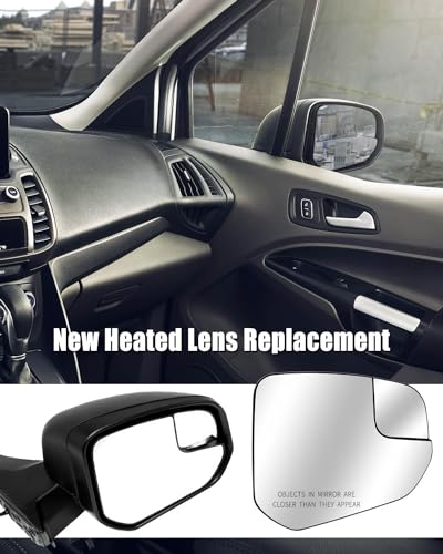 Passenger Right Heated Mirror Glass with Blind Spot Fit for Ford Transit Connect 2014–2023 Replace DT1Z-17K707-F FO1325168, Replacement Mirror Glass w/ABS Holder - size: Passenger Side