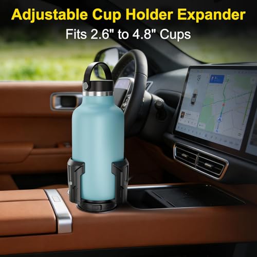 Cup Holder Expander (Adjustable Holder & Base, Auto-Fit Hold, One Button Open), Car Cup Holder Expander for Yeti, Hydro Flask, Nalgene, Owala, Bottles in 2.6"- 4.8" (2 Pack)