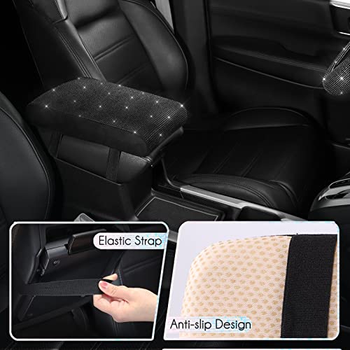 SEG Direct Diamond Auto Center Console Cover, Bling Car Armrest Cover, Memory Foam Armrest Cushion Pad with Crystal Rhinestones, Universal Seat Box Cover, Black Diamond - color: Black Diamond