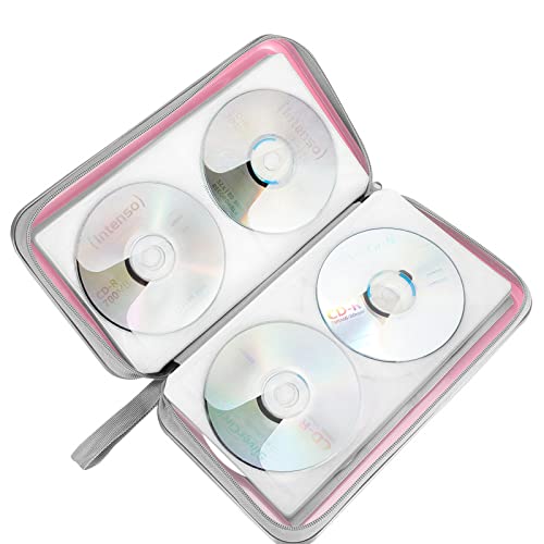 Siveit CD Case, DVD Case Holder 96 Capacity Hard Plastic CD DVD Disc Cases Storage Binder Wallet for Car Home Office Travel (Light Pink) - color: Light Pink