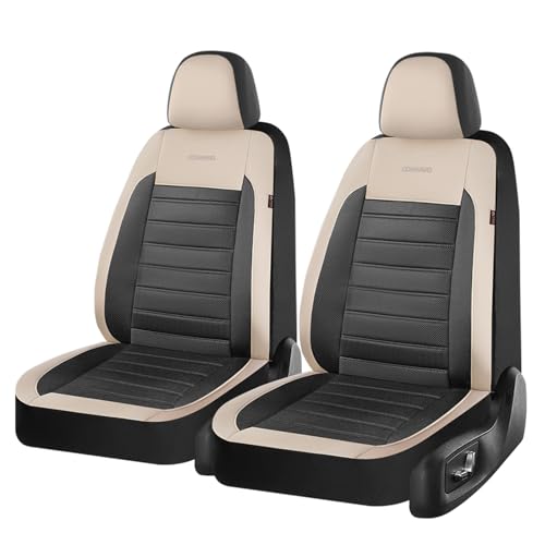 Coverado Car Seat Covers Front Seats, Luxury Leather Car Seat Covers, Automotive Mesh Seat Covers 2 Pack, Airbag-Compatible, Black Beige Seat Covers for SUV Sedan Truck - color: Beige&Black, size: Frontpair