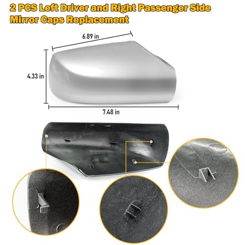 Moonlinks 1Pair Compatible with 2007 2008 2009 2010 2011 2012 Nissan Altima 2.5L Mirror Cover Replacement, Silver Left Driver Side & Right Passenger Side Door Rearview Side Clip-on Mirror Cap (Silver) - color: Pair Silver