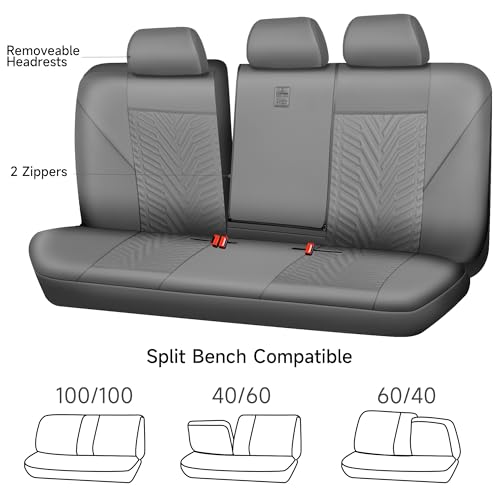 CAR PASS Faux Leather Car Seat Covers, 3D Tyre Embossed Waterproof Universal Fit 5 Seat Covers for SUV, Automotive Truck, Scratch Proof, Airbag Compatible (Deluxe Full Set, All Gray) - color: All Gray