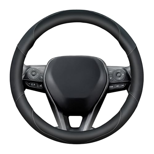 Soft Leather Steering Wheel Cover with Breathable Design and Anti-Slip Grip, Fully Compatible with Tesla, Toyota, Honda, Nissan 14.5-15.2 inch Round Steering Wheel(Sedans and SUVs) - color: DOUBLE-BLACK
