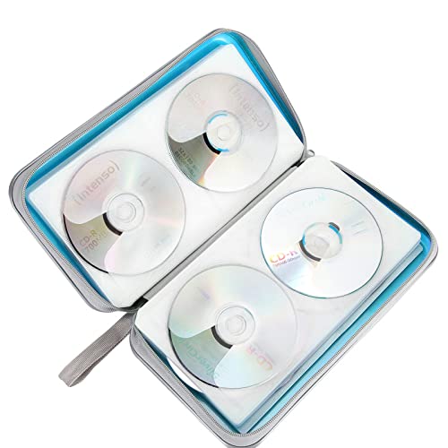CD Case, Siveit DVD Case Holder 96 Capacity Hard Plastic CD DVD Disc Cases Storage Binder Wallet for Car Home Office Travel (Sky Blue) - color: Sky Blue