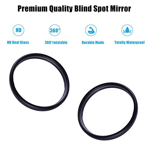 LivTee Black Framed Round Blind Spot Mirror, HD Glass and Wide Angle Rearview Mirror with Adjustable Stick for Universal Car (2 pcs) - size: Round