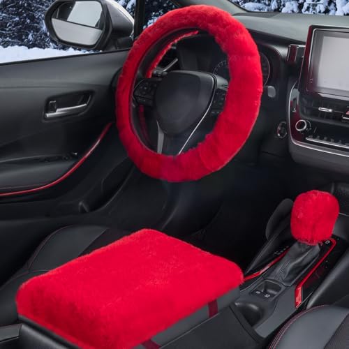 SEG Direct Auto Center Console Cover, Furry Car Armrest Cover, Soft Fluffy Middle Console Pad, Car Armrest Seat Box Cover for Women Men, Universal Fit for Most Vehicle, SUV, Truck, Car (Red) - color: Red