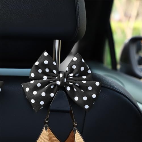 Mandark 2PCS Car Seat Hooks - Cute Bow Vehicle Hooks for Purses & Bags, Universal for SUV, Sedan, Truck (Black/Polka Dot) - color: Black/Polka Dot