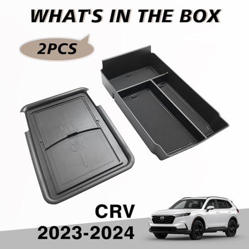 Muslogy Center Console Organizer Compatible with 2023 2024 2025 2026 Honda CRV & CRV Hybrid Tray & Armrest Hidden Storage Compartment 2PCS Set(Console Tray+Hidden Organizer) - style: Console Organizer & Hidden Compartment