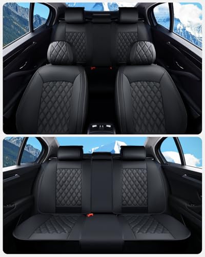 Huidasource Car Seat Cover, Nappa Leather Seat Covers, Velcro Adjustable, Compatible with Airbags, Child Seat, Seat Belts, Universal Fit for Most Cars, Vans, Trucks, SUVs (Full Set/Black) - color: 01FS# Black01, size: 5pcs Full Set