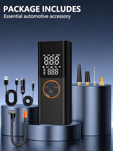 Tire Inflator Portable Air Compressor, 150PSI Cordless Tire Pump with USB Output, 12V DC Car Plug & Dual Power 6000mAh, Fast Inflation Air Pump for Cars, Bikes, Motorcycles and Balls