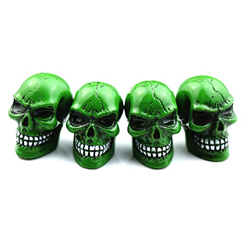Cars Tires Valve Stem Caps Cover Dustproof Cool Skull Head Fit Most Vehicle SUV Bike Trucks Motorcycles 4 Pcs/Set(Green) - color: green