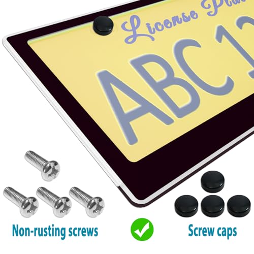BGGTMO Clear License Plate Covers- Black Car Tag Frame, Unbreakable Number Plate Protector with Screws Caps and Rattle Proof Pads, 2 Pack for Front Rear