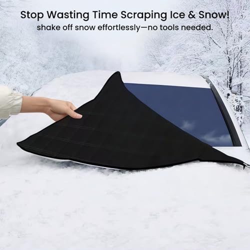 Heavy Duty Thickened Car Snow Cover Enlarge with Hood Protection, Windshield Sunshade w/ Waterproof PEVA+Cotton Filling+Taffeta Inner Against Heat & Uv, Snow& Ice, Dirt for Sedans, Suvs, Hatchbacks