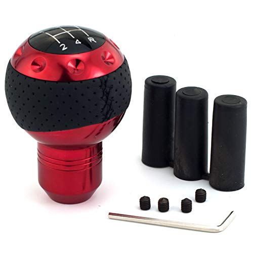 5 Speed Gear Shifter Knob, Leather Covered Aluminum Manual Car Stick Shift Handle Fit Most MT Transmissions, Red - color: Red