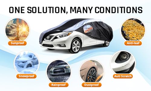 Versa Car Cover Waterproof All Weather with Silver Strip Design, Custom Fit for Versa 20012–2025, Versa Accessory with Door Zipper & Windproof Straps - size: Custom Fit Nissan Versa