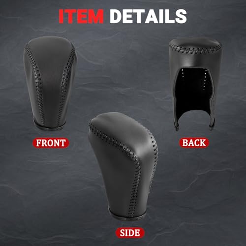 Leather Gear Shift Knob Cover Compatible with Honda Accord 2018-2022/Civic 2022 Black Stitches Shifter Knob Cover