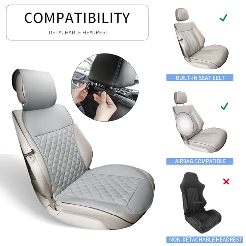 2pcs Car Seat Covers,Leather Water Proof Material No Slip Soft Car Seat Protector Side not Wrapped,for Car with Airbags,Seat Covers Universal for Most Automotive,Suvs,Vans,Trucks (Grey) - color: Grey