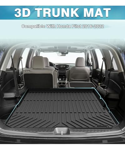Powerty Trunk Mat for 2016-2021 2022 Honda Pilot Accessories Cargo Mats TPE All Weather Cargo Liner Back Seat Cover Heavy-Duty Trunk Liners - size: Cargo Mat|For|16-22|Honda Pilot