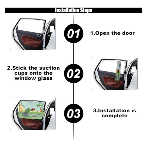 Car Window Shade for Baby, Blackout Car Window Curtain with Storage Pockets & 7 Suction Cups, Cartoon Pattern Cars Side Window Sun Shade Cover for Sun/Heat/UV Rays Protection (Green-Dinosaurs) - color: Green-Dinosaurs