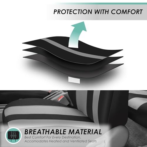 FH Group Striking Striped Car Seat Covers - Universal Fit, Washable Seat Covers for Cars, SUVs, Vans, Sedans, Gray, Front Set - color: Gray, size: Front Set