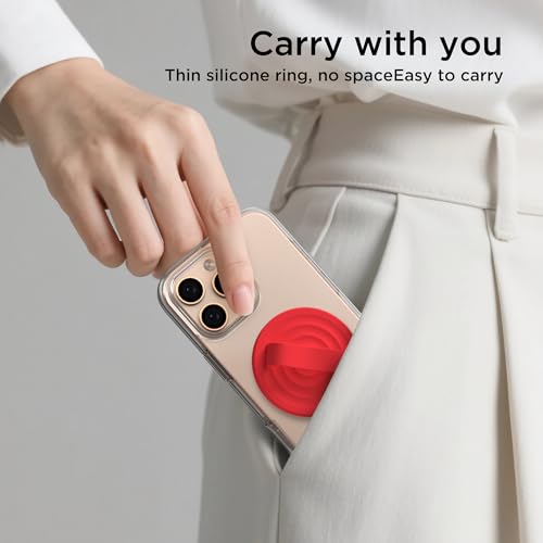 Magnetic Phone Grip Ring Holder, Liquid Silicone Magnet Cell Phone Grip Finger Loop, Compatible with Magsafe, Back of Phone for iPhone 17/16/15/14/13/12 Series, Red - color: Red