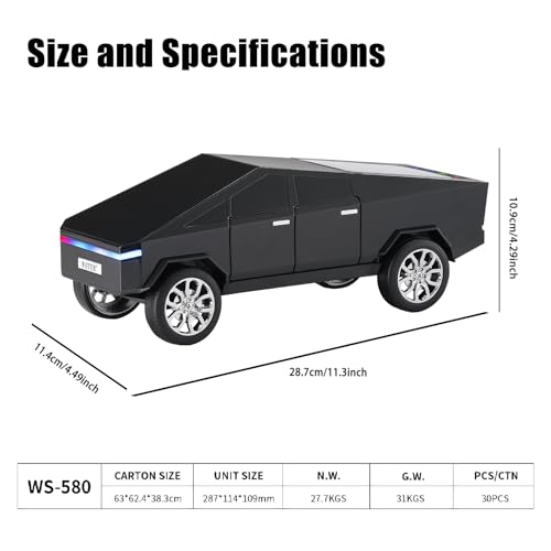 Futuristic Truck Bluetooth Replica Speaker with LED Display Screen – Portable Future-Style Audio with TWS Link, FM Radio, LED Lighting and Built-in Mic, For Every Technology and Truck Lover (Black) - color: Black