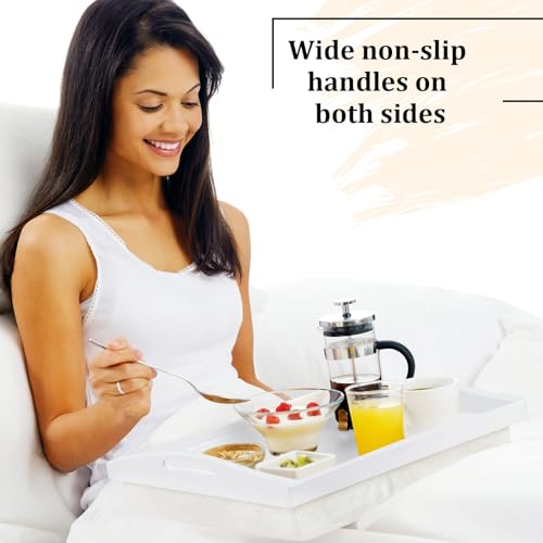 Tioncy 1 Piece Bamboo Lap Tray with Detachable Pillow 16.9'' x 13'' Lap TV Trays Desk with Handles for Adults Eating in Recliner Breakfast Housewarming Gift (White) - color: White