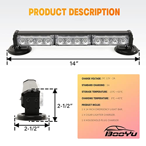 14" Battery Powered Emergency Strobe Lights Bar for Truck Vehicle Trailer Rechargeable Roadside Wireless Rooftop Mini Hazard Flashing LED Beacon Warning Light w/Magnetic Base (Amber) - color: #02 Amber/Amber/Amber, size: 14 inchs
