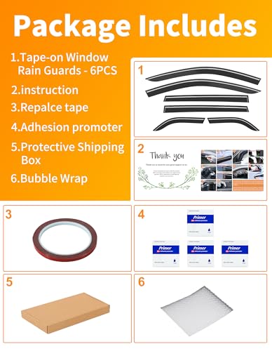 6-pcs Low-Profile Window Rain Guard for 2014-2023 Jeep Cherokee Rain Guards Side Window Visors Extra-Thick Vent Visor Window Deflectors Tape-on Vent Shades Car Accessories - size: Fit for 2014-2023 Jeep Cherokee