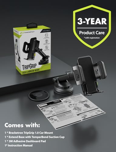 Bracketron Cell Phone Holders for Your Car - TripGrip Extend Phone Holder for Car Dashboard & Windshield, One-Hand Release, 360 Rotation, Suction Cup Car Phone Holder Mount for iPhone Android Samsung - style: Dash & Window Mount 1.0