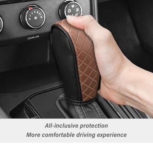 Stacool Leather Gear Shift Cover Diamond Embroidery Design,Durable Shift Knob Cover for Shift Lever Protection,Universal Car Gear Shift Cover Car Accessory Suitable for Cars,Trucks,SUVs (Black/Brown) - color: Black/Brown