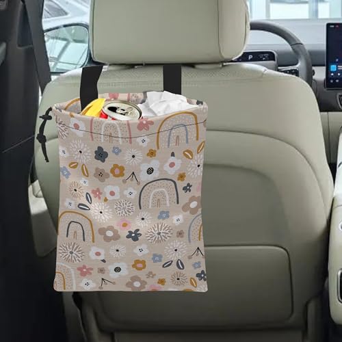 Car Trash Bag Hanging Creative Floral Rainbows Car Trash Can Waterproof Garbage Bag Hanging for Car Back Seat - color: Creative Floral Rainbows
