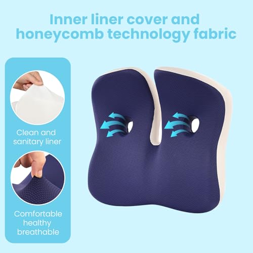 Seat Cushion,Office Chair Memory Cushion, Ergonomic Design, Relieve Sciatica and Long-Term Sitting Pain, Suitable for desks, car Seats, Games, wheelchairs - color: Blue